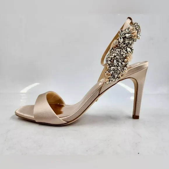 Badgley Mischka - Tisha | Leather Embellished Pumps W/Beige Ankle Strap - Sz 6