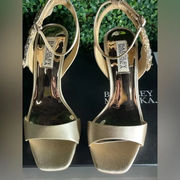 Badgley Mischka - Tisha | Leather Embellished Pumps W/Beige Ankle Strap - Sz 6