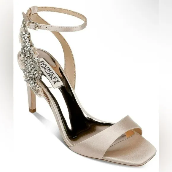 Badgley Mischka - Tisha | Leather Embellished Pumps W/Beige Ankle Strap - Sz 6