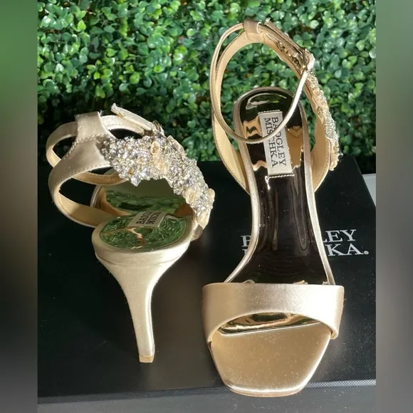 Badgley Mischka - Tisha | Leather Embellished Pumps W/Beige Ankle Strap - Sz 6