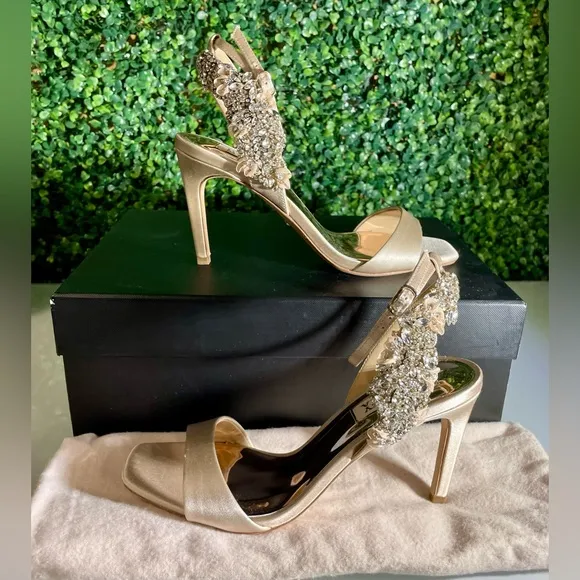 Badgley Mischka - Tisha | Leather Embellished Pumps W/Beige Ankle Strap - Sz 6