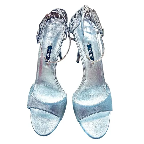 Baldan Gregory's Silver Ankle Strap Cage Heel Sandals 41 10