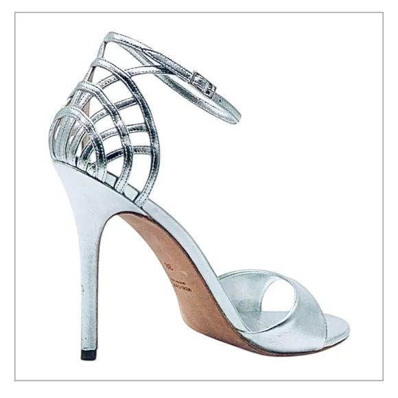 Baldan Gregory's Silver Ankle Strap Cage Heel Sandals 41 10