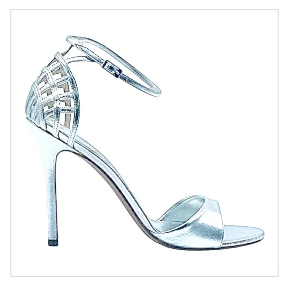 Baldan Gregory's Silver Ankle Strap Cage Heel Sandals 41 10