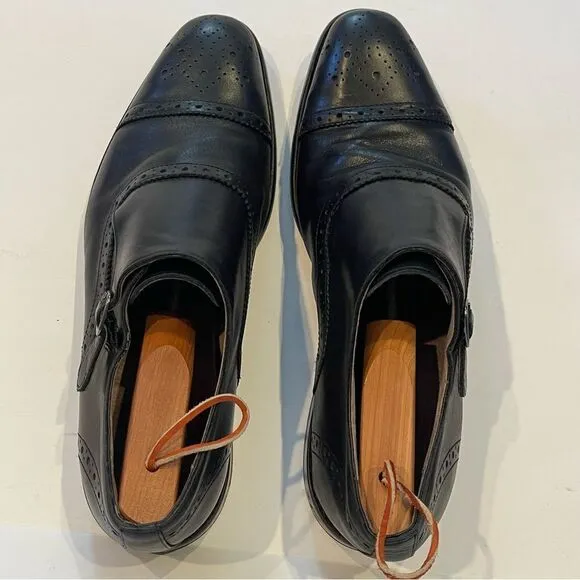 Banana Republic Mens 10.5 Black Leather Cap Toe Strap Oxford Business Dress Shoe