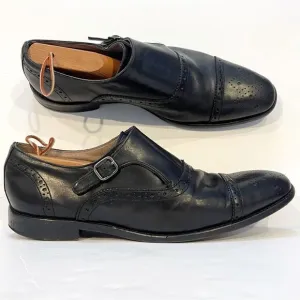 Banana Republic Mens 10.5 Black Leather Cap Toe Strap Oxford Business Dress Shoe