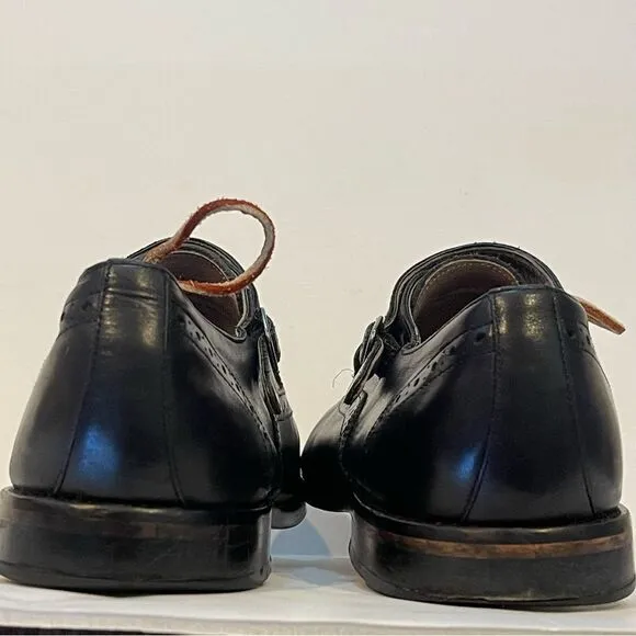 Banana Republic Mens 10.5 Black Leather Cap Toe Strap Oxford Business Dress Shoe