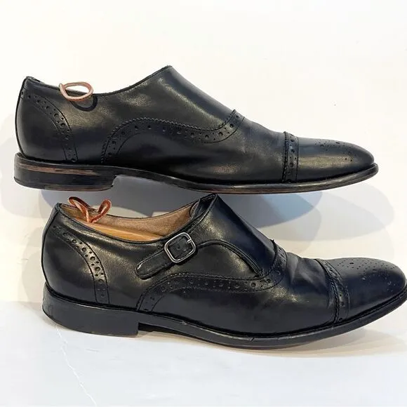 Banana Republic Mens 10.5 Black Leather Cap Toe Strap Oxford Business Dress Shoe