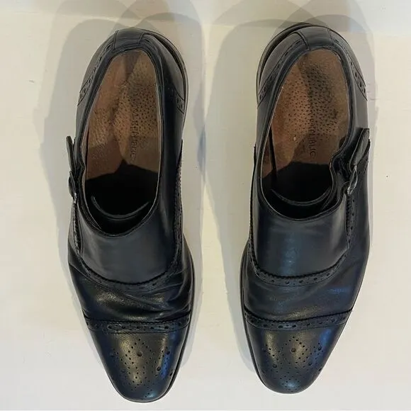 Banana Republic Mens 10.5 Black Leather Cap Toe Strap Oxford Business Dress Shoe