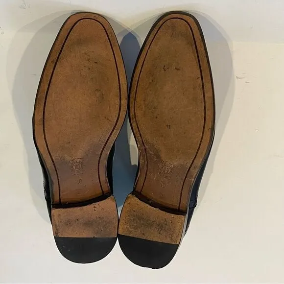 Banana Republic Mens 10.5 Black Leather Cap Toe Strap Oxford Business Dress Shoe