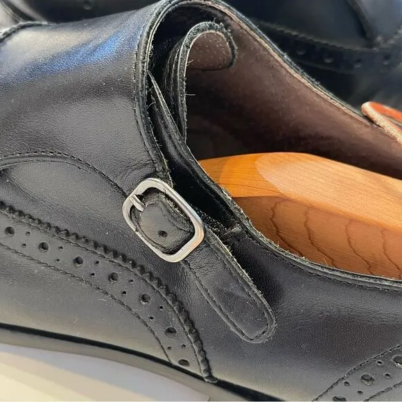 Banana Republic Mens 10.5 Black Leather Cap Toe Strap Oxford Business Dress Shoe