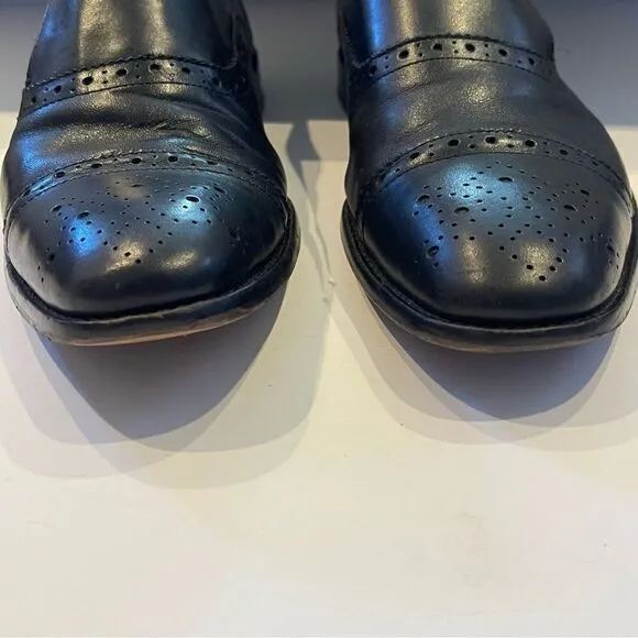 Banana Republic Mens 10.5 Black Leather Cap Toe Strap Oxford Business Dress Shoe