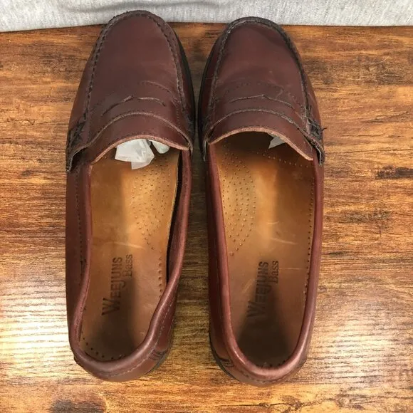 BASS Weejuns Women SZ 8.5 W Wide Brown Leather Penny Loafers Katherine Shoes