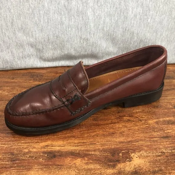 BASS Weejuns Women SZ 8.5 W Wide Brown Leather Penny Loafers Katherine Shoes
