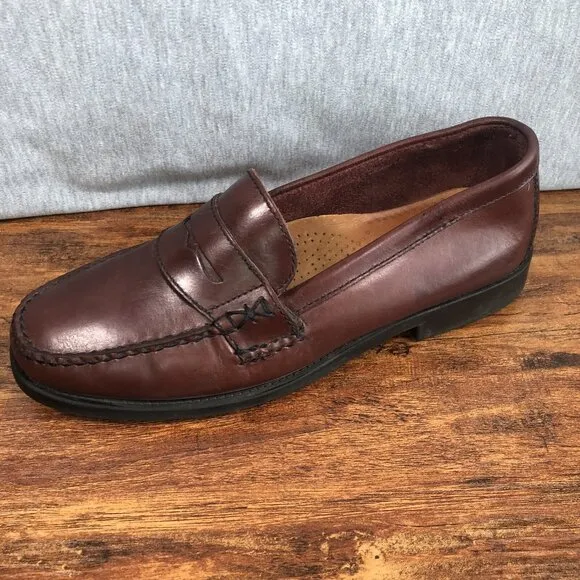 BASS Weejuns Women SZ 8.5 W Wide Brown Leather Penny Loafers Katherine Shoes