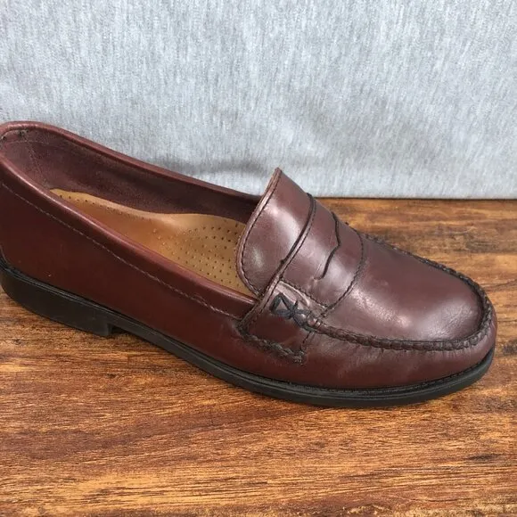 BASS Weejuns Women SZ 8.5 W Wide Brown Leather Penny Loafers Katherine Shoes