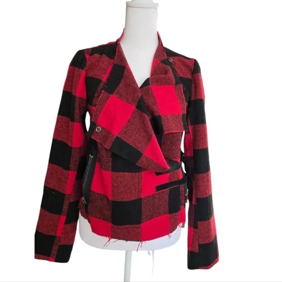 BB Dakota Distressed Plaid Side Buckle Jacket