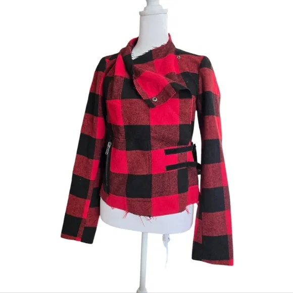 BB Dakota Distressed Plaid Side Buckle Jacket