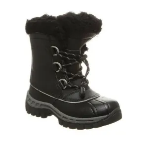 BEARPAW Kelly Boots Black Leather Fur Lined Girls Youth  Size 4 Waterproof NWOT