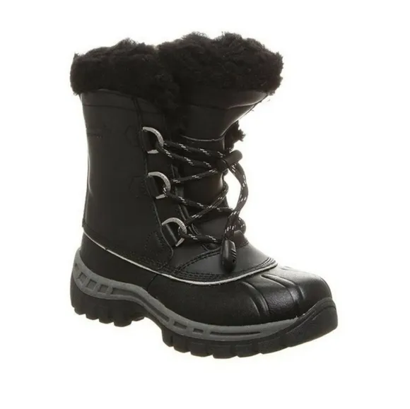 BEARPAW Kelly Boots Black Leather Fur Lined Girls Youth  Size 4 Waterproof NWOT
