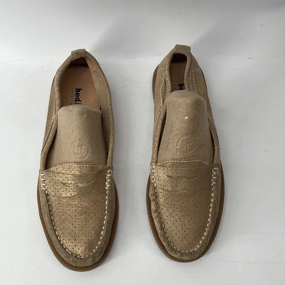 BED Stu leather loafers boat shoes gold perforated leather slip ons career sz 7