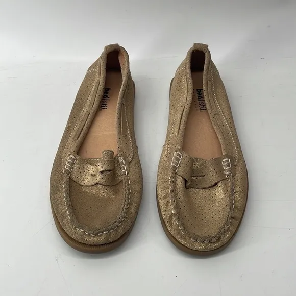 BED Stu leather loafers boat shoes gold perforated leather slip ons career sz 7