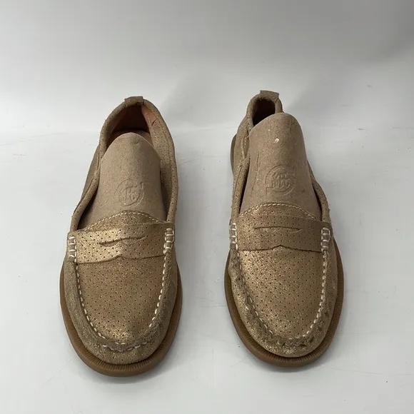 BED Stu leather loafers boat shoes gold perforated leather slip ons career sz 7