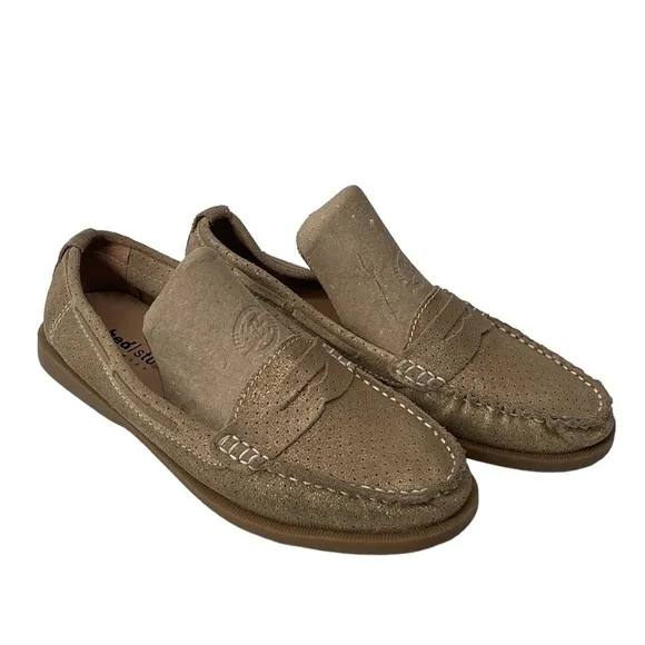 BED Stu leather loafers boat shoes gold perforated leather slip ons career sz 7