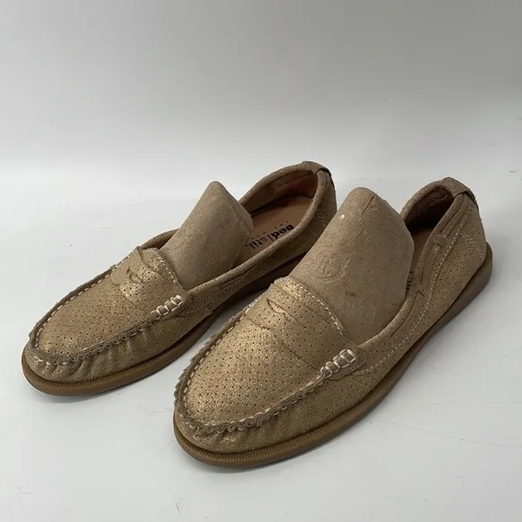 BED Stu leather loafers boat shoes gold perforated leather slip ons career sz 7