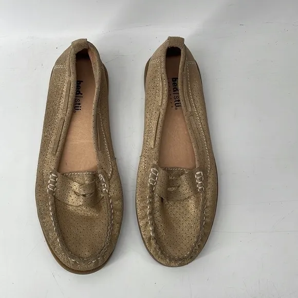 BED Stu leather loafers boat shoes gold perforated leather slip ons career sz 7