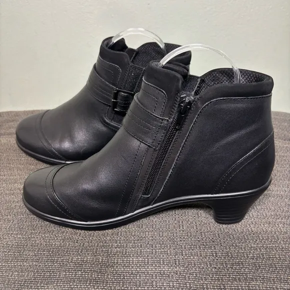 Bioheels OrthoFeet Emma Ankle Boot Side Zip Bootie-Black-Leather-Women Size 8.5