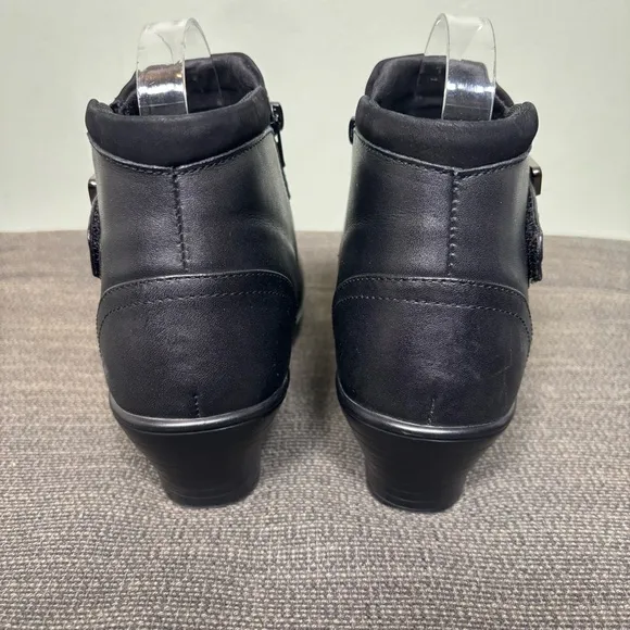 Bioheels OrthoFeet Emma Ankle Boot Side Zip Bootie-Black-Leather-Women Size 8.5