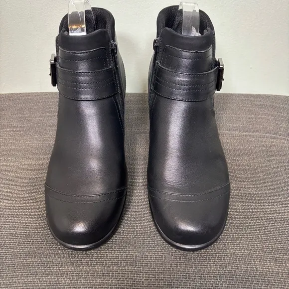 Bioheels OrthoFeet Emma Ankle Boot Side Zip Bootie-Black-Leather-Women Size 8.5