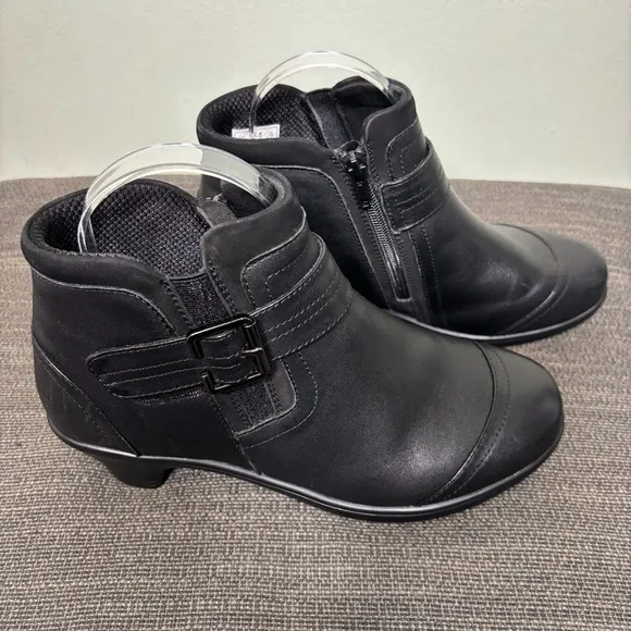 Bioheels OrthoFeet Emma Ankle Boot Side Zip Bootie-Black-Leather-Women Size 8.5