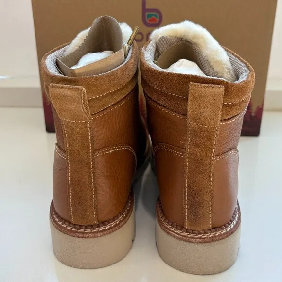 Bionica Darya Boots Leather Shearling Lace Up Combat Booties Brown Size 8.5 NEW
