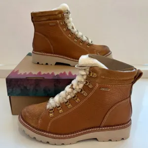 Bionica Darya Boots Leather Shearling Lace Up Combat Booties Brown Size 8.5 NEW