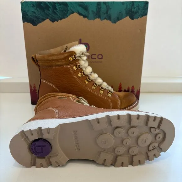 Bionica Darya Boots Leather Shearling Lace Up Combat Booties Brown Size 8.5 NEW