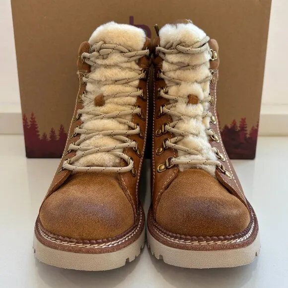 Bionica Darya Boots Leather Shearling Lace Up Combat Booties Brown Size 8.5 NEW