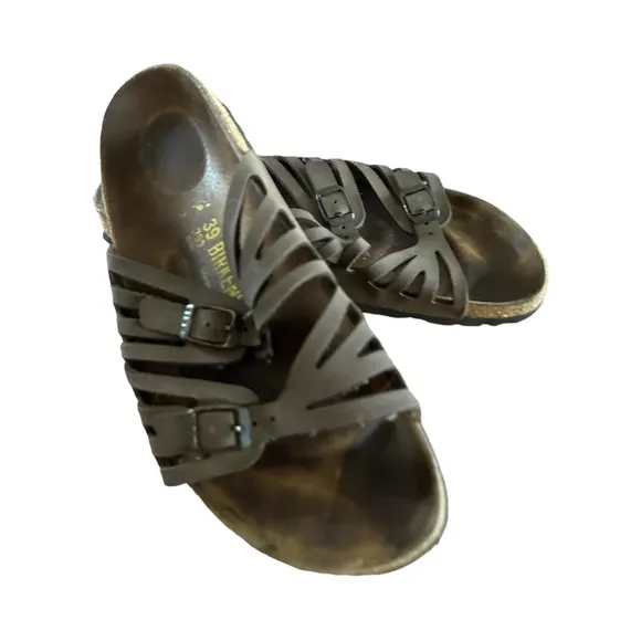 Birkenstock Leather 39 Granada Double Slides Sandal Black Slip On Summer Shoes