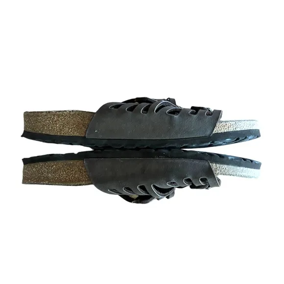 Birkenstock Leather 39 Granada Double Slides Sandal Black Slip On Summer Shoes