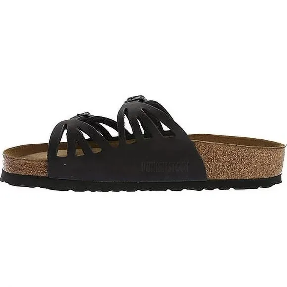 Birkenstock Leather 39 Granada Double Slides Sandal Black Slip On Summer Shoes