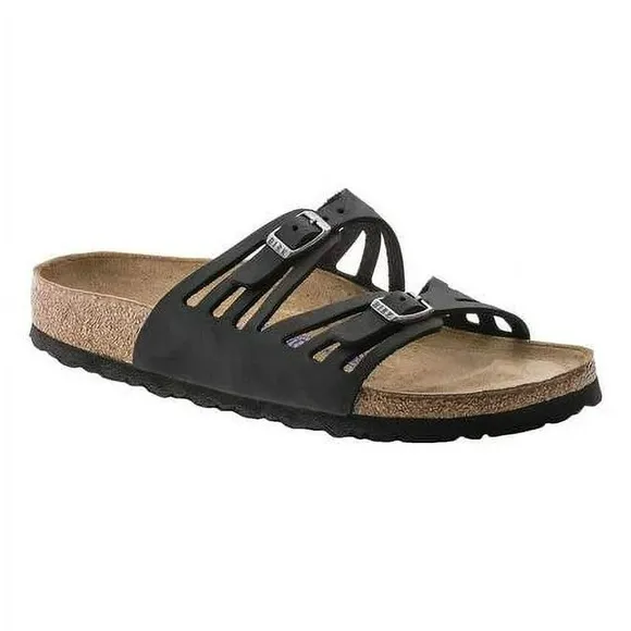 Birkenstock Leather 39 Granada Double Slides Sandal Black Slip On Summer Shoes