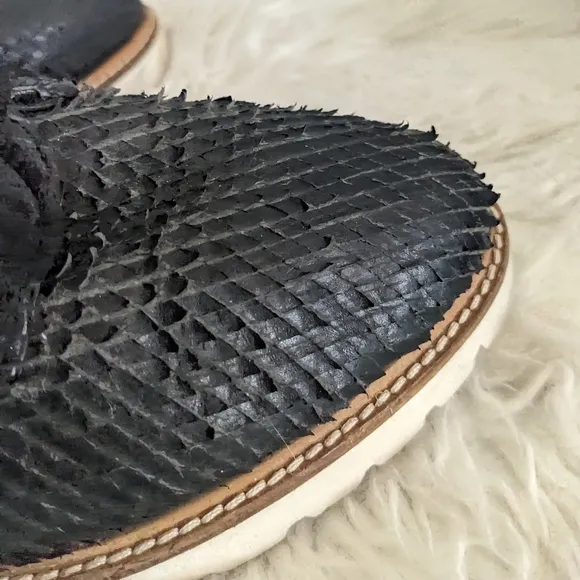 Black Leather Snake Print Low Top Slip On Sneakers Oxford Loafers Dragon Scale