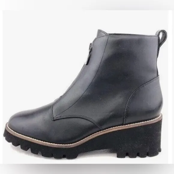 Blondo Drew Black Leather Ankle Boots Womens Waterproof Front Zip NWOB