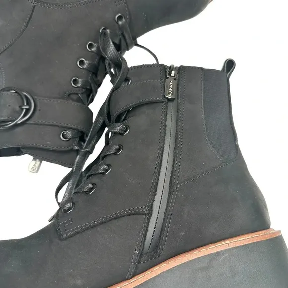 Blondo Goner Waterproof Platform Combat Boot in Black/Nubuck. Sz: 6.5
