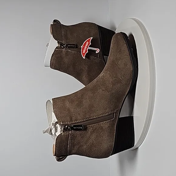 Blondo Victory Booties Ankle Boots Waterproof Suede Block Heel Zipper Brown 7.5