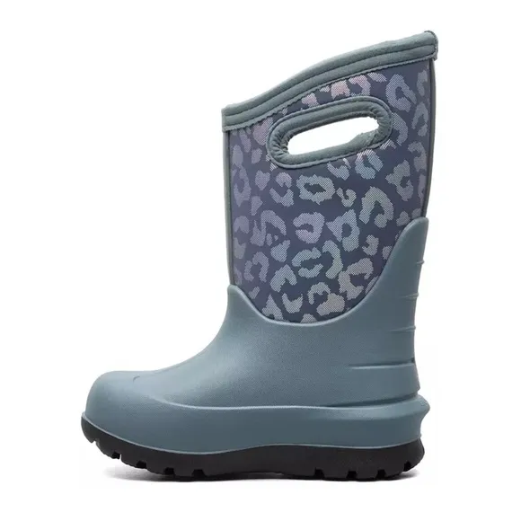 Bogs Kids' Neo-Classic Metallic Leopard Waterproof Winter Boots Sz 1 Misty Grey