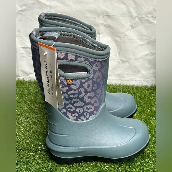 Bogs Kids' Neo-Classic Metallic Leopard Waterproof Winter Boots Sz 1 Misty Grey