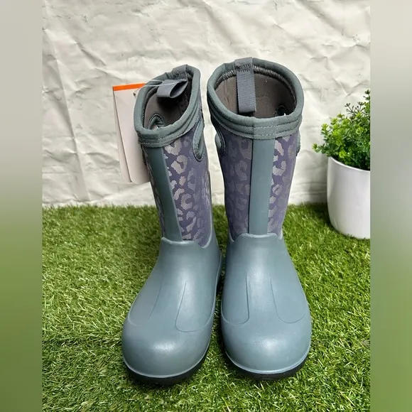 Bogs Kids' Neo-Classic Metallic Leopard Waterproof Winter Boots Sz 1 Misty Grey