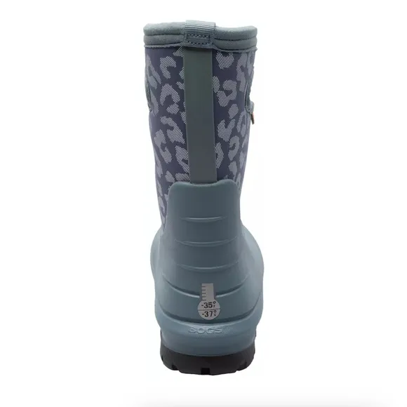 Bogs Kids' Neo-Classic Metallic Leopard Waterproof Winter Boots Sz 1 Misty Grey
